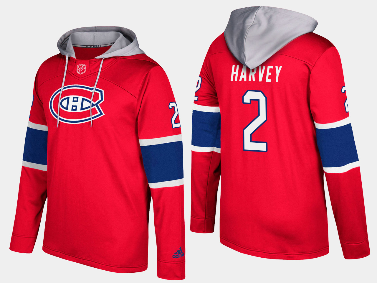 Men NHL Montreal canadiens retired 2 doug harvey red hoodie